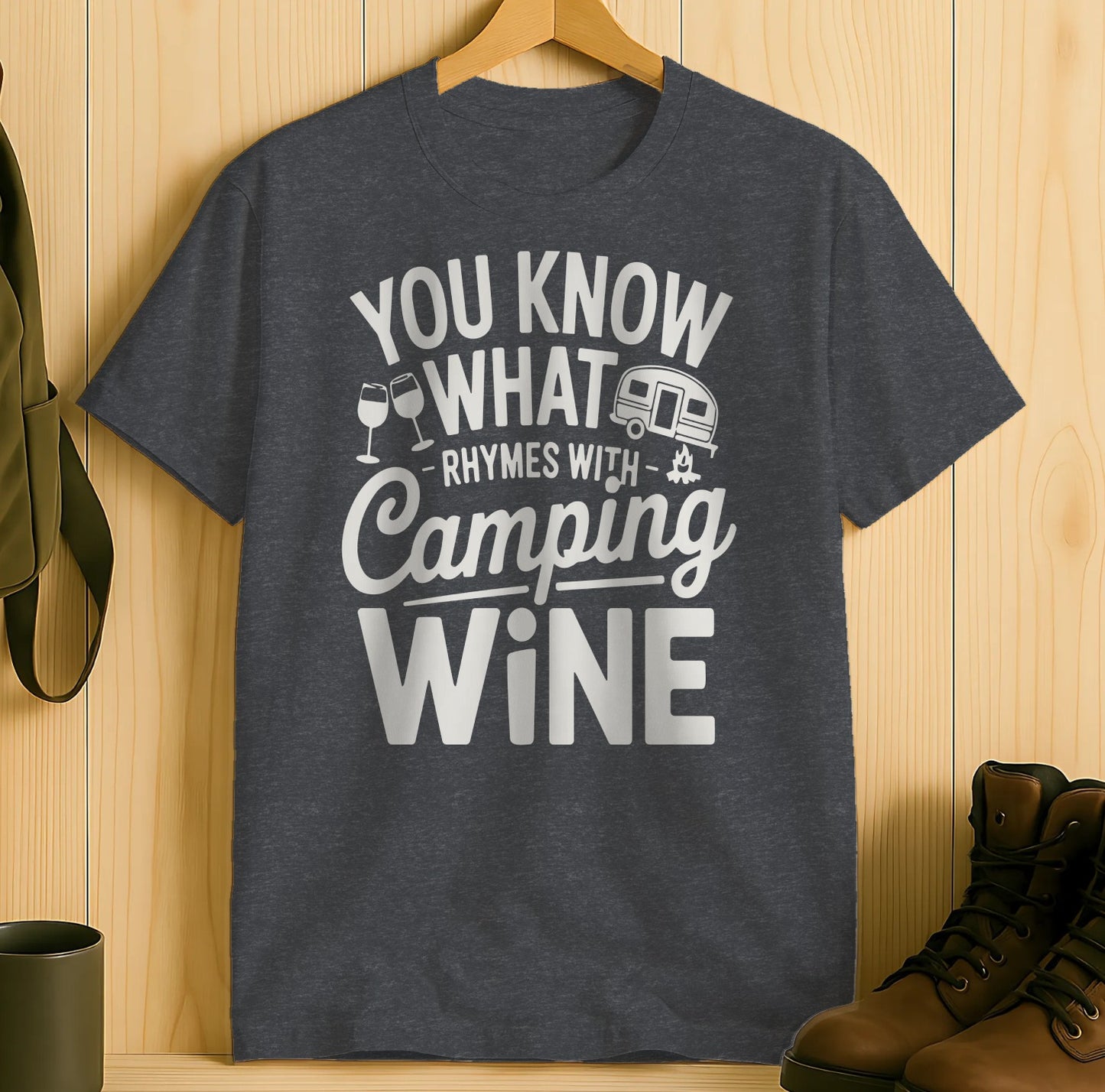 Rhymes With Camping Wine Fun Graphic T-Shirt product