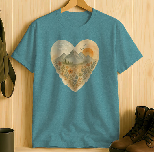Adventure Awaits Heart Shaped Mountain T-shirt product type