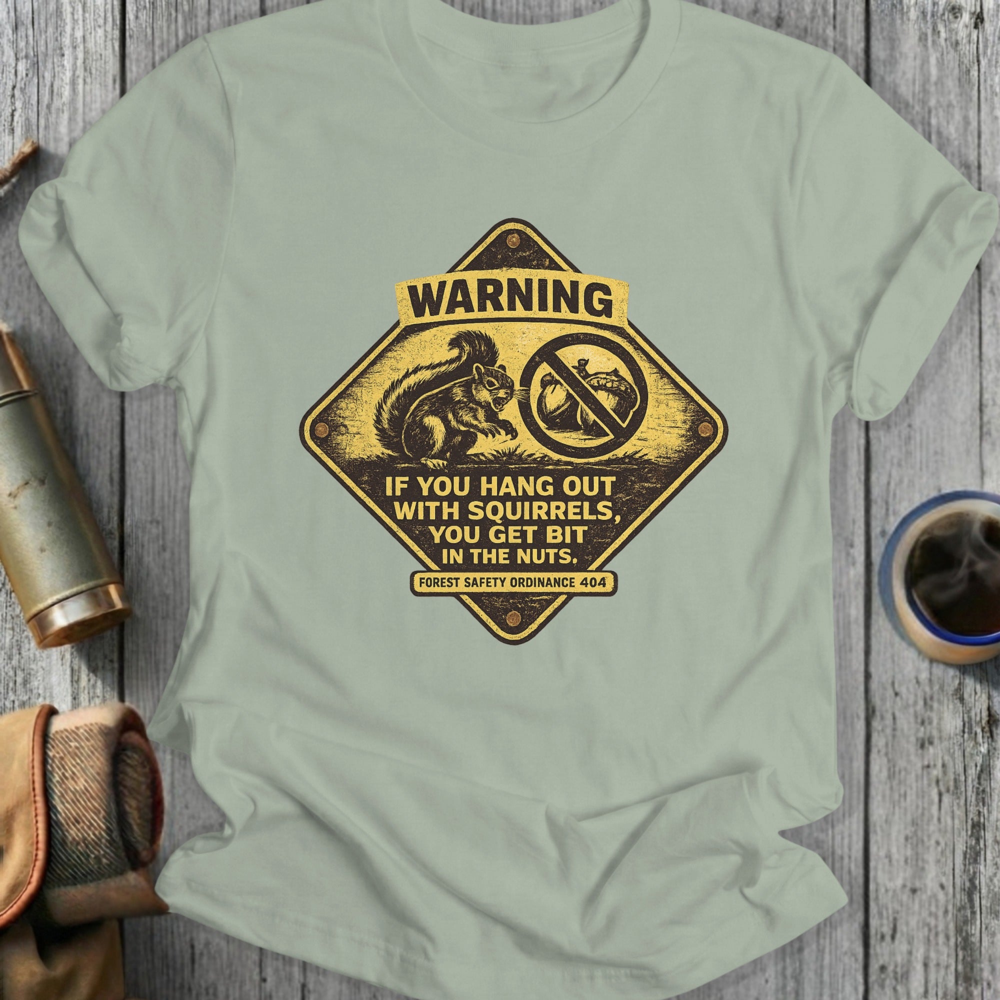 Warning Squirrels Bite Humorous Graphic Tee Shirt