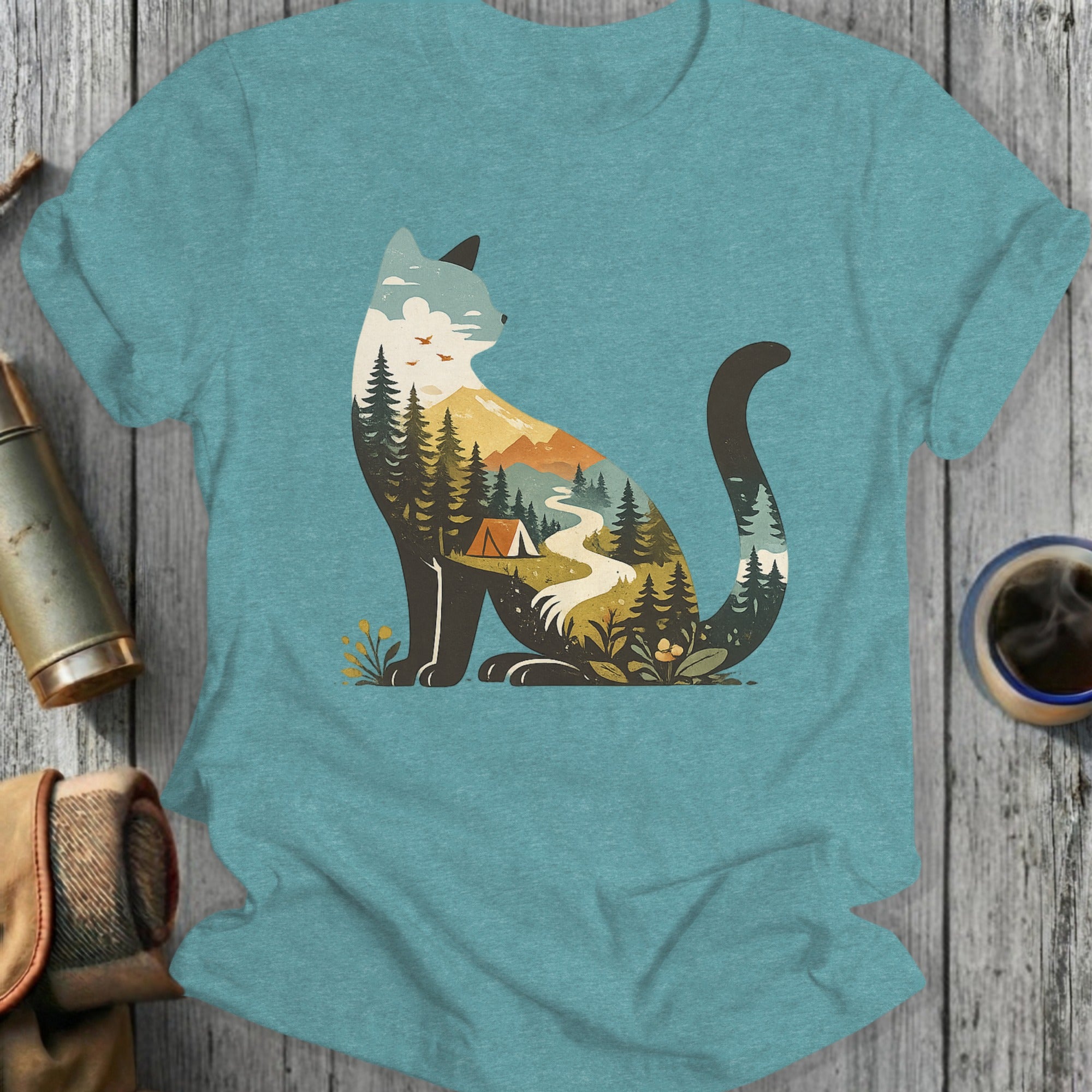 Nature Adventure Cat Camping Graphic T-Shirt