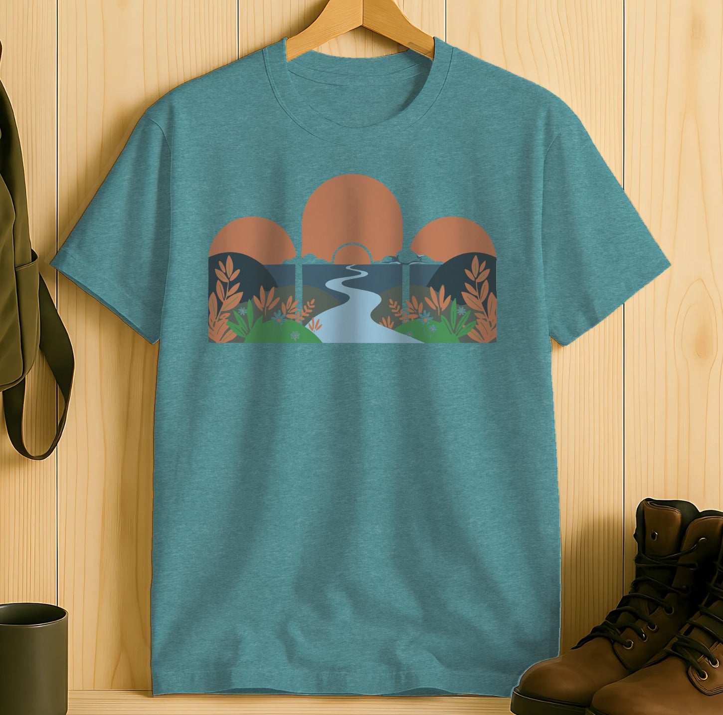 Scenic Sunset Graphic Teal T-Shirt product type