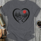 Heart Shaped Forest Design with Red Sun Casual Shirt