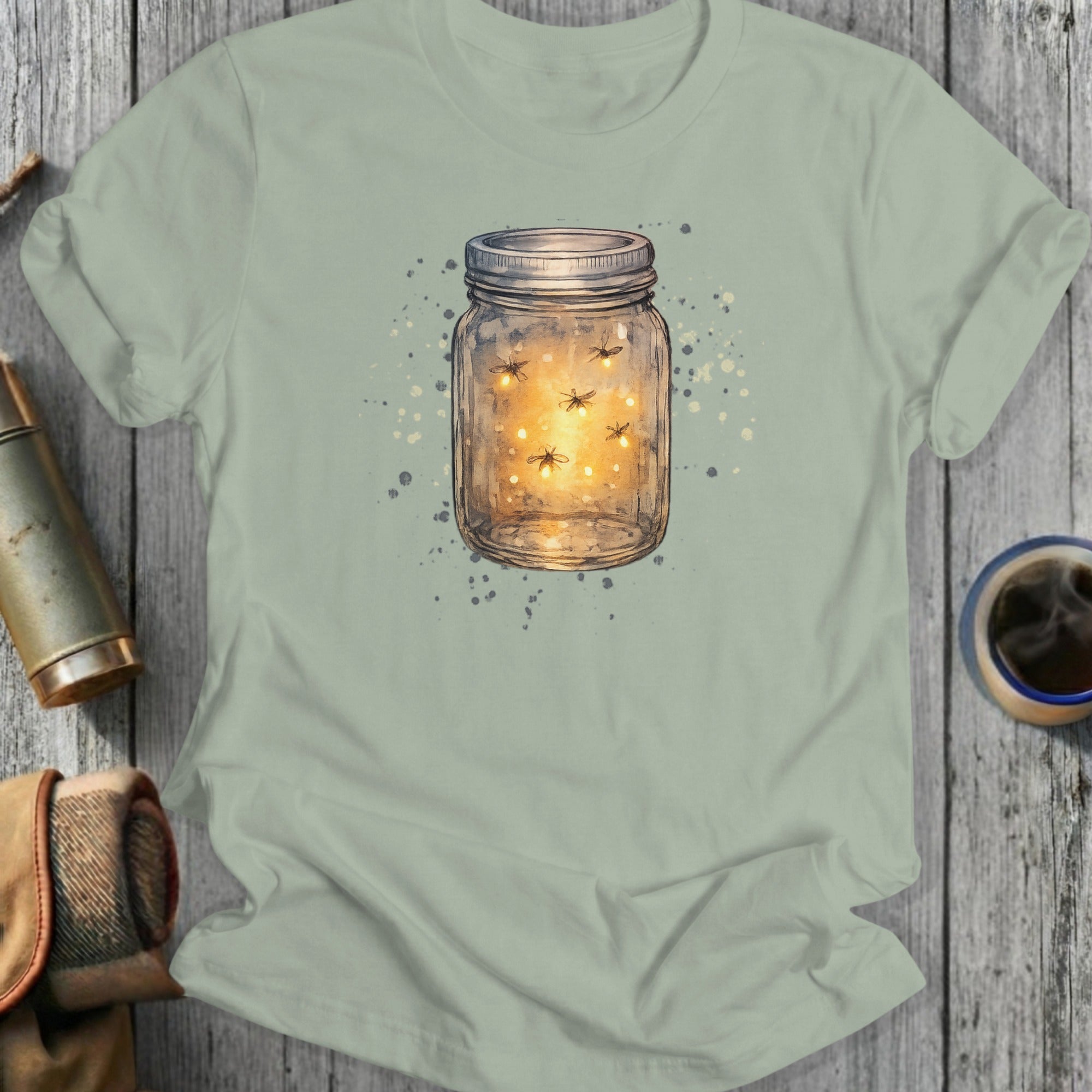 Fireflies in Mason Jar Art Design T-Shirt Product