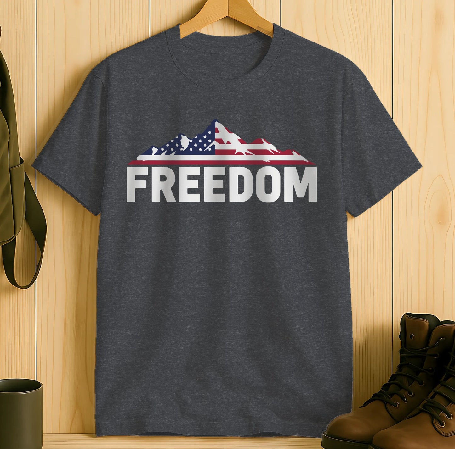 Freedom Mountains and Flag Graphic T-Shirt product