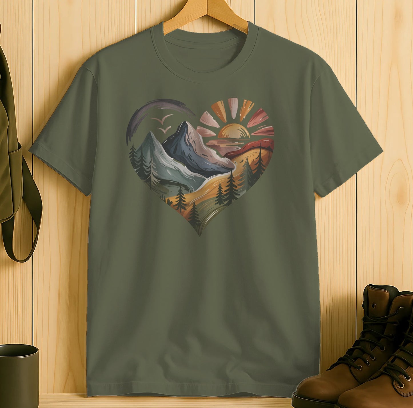 Scenic Mountain Heart Graphic T-Shirt Outdoor Lover product type