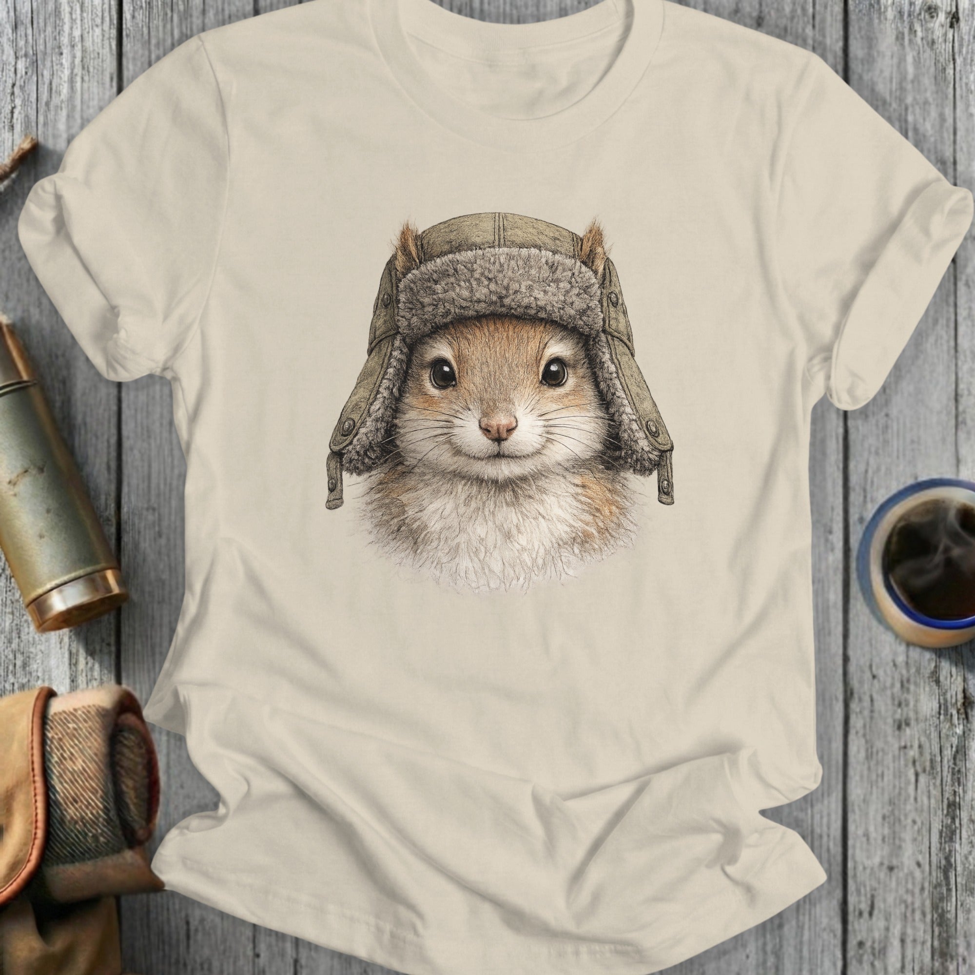 Cute Squirrel in Aviator Hat Graphic Tee Shirt