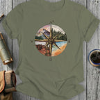 Compass Design with Scenic Landscape Print T-shirt