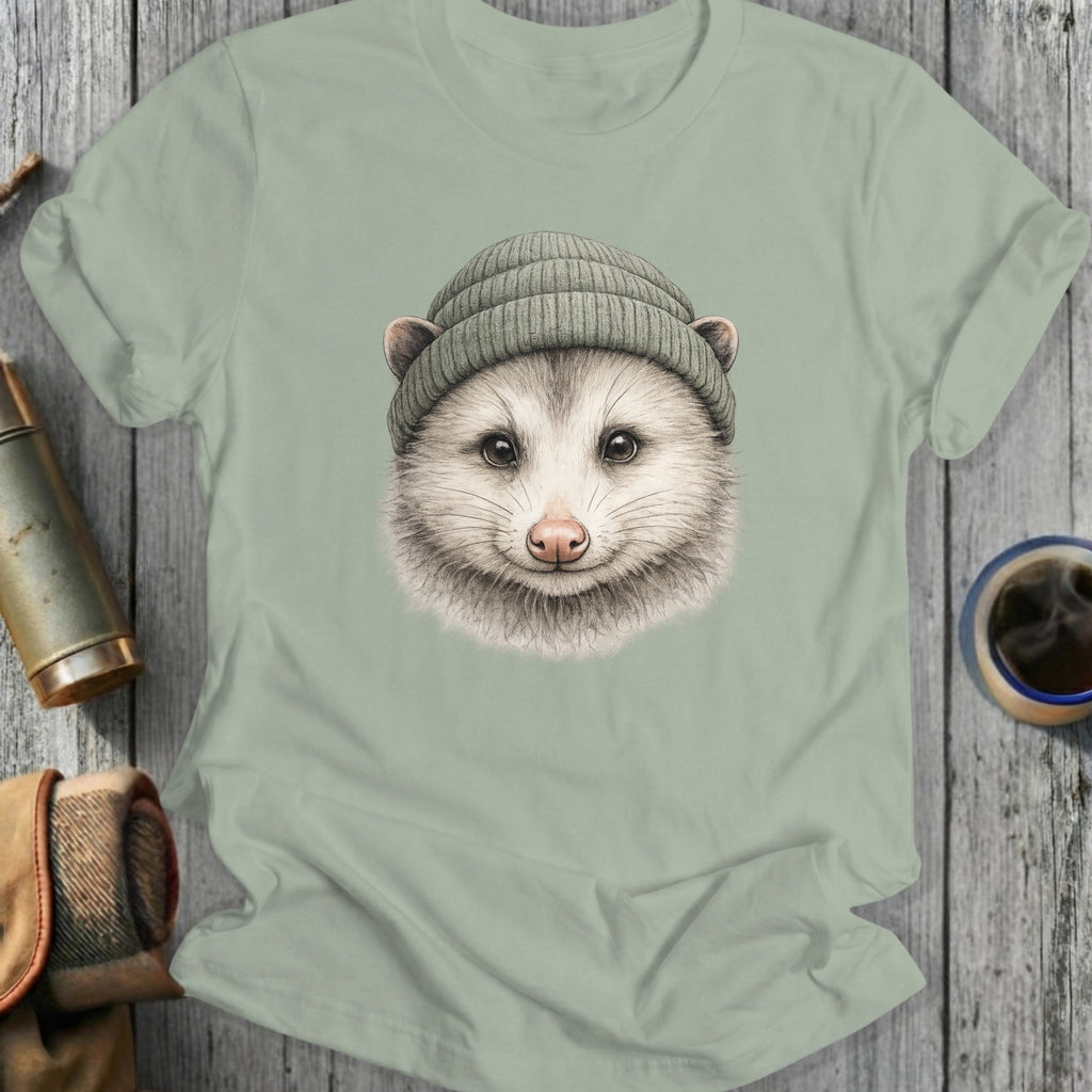Cute Opossum Wearing Beanie Graphic Tee Shirt