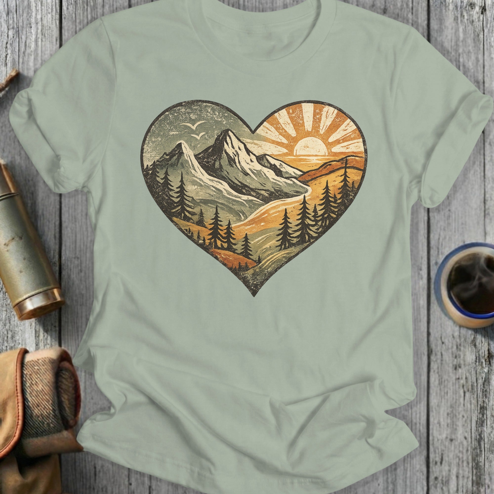 Retro Sunset Heart Mountain Graphic Tee Product