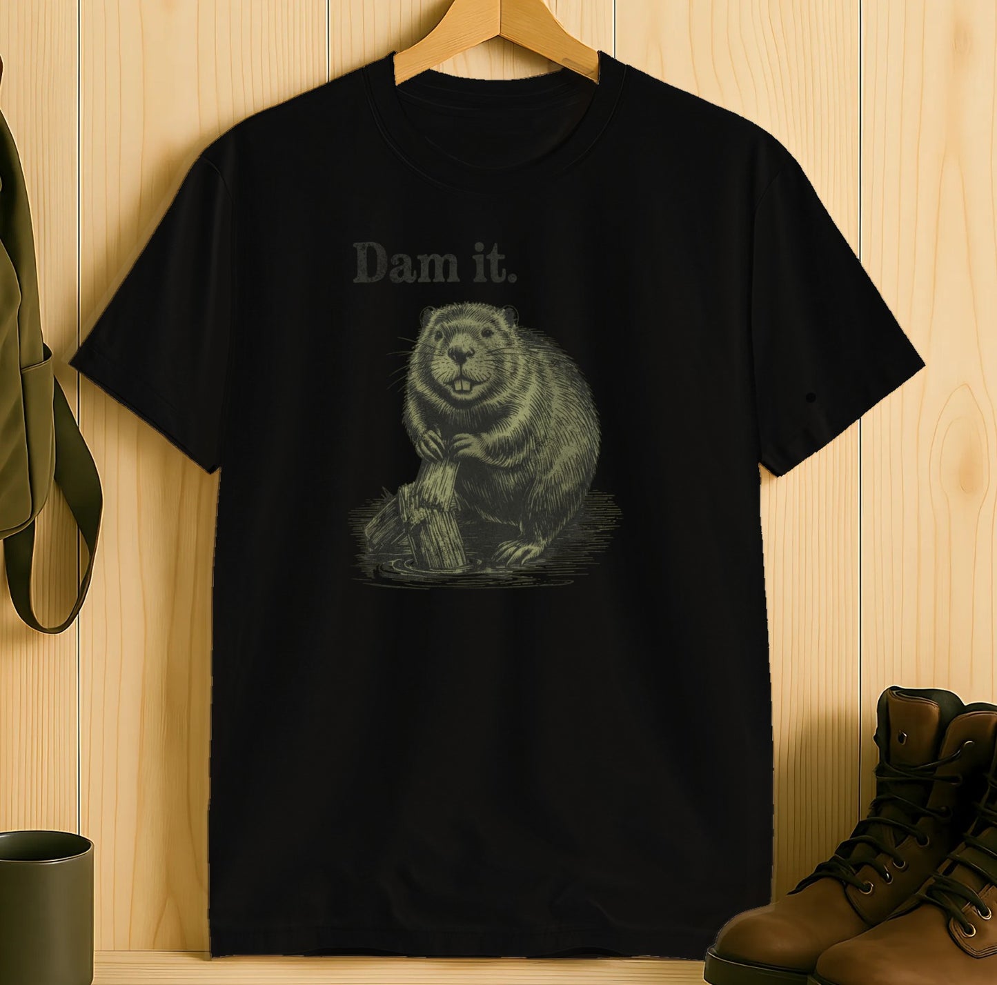 Funny Beaver Graphic Black Unisex Casual T-Shirt product