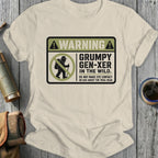 T-shirt with warning sign: Grumpy Gen-Xer in the wild, avoid eye contact.