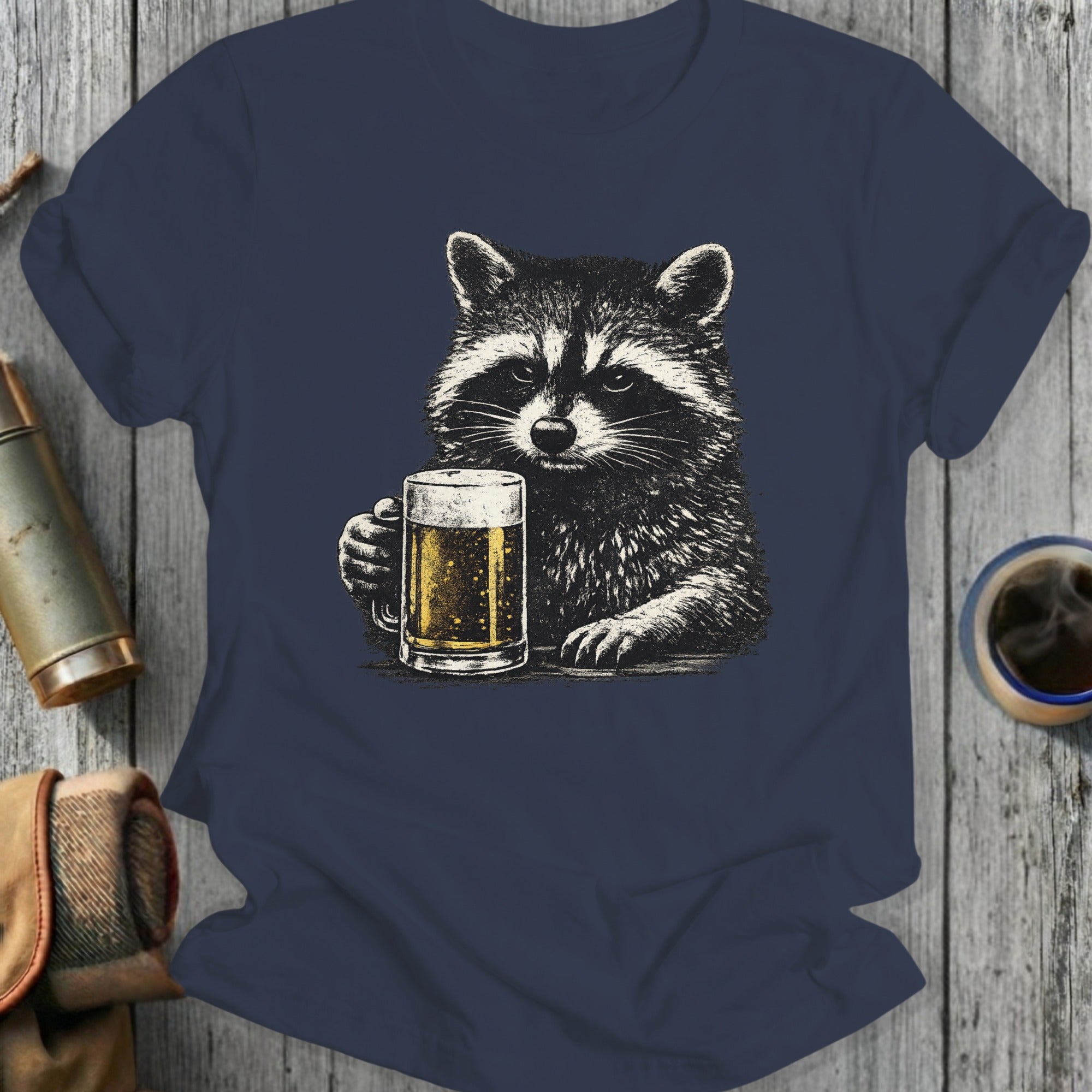 Funny Raccoon Drinking Beer Graphic T-Shirt