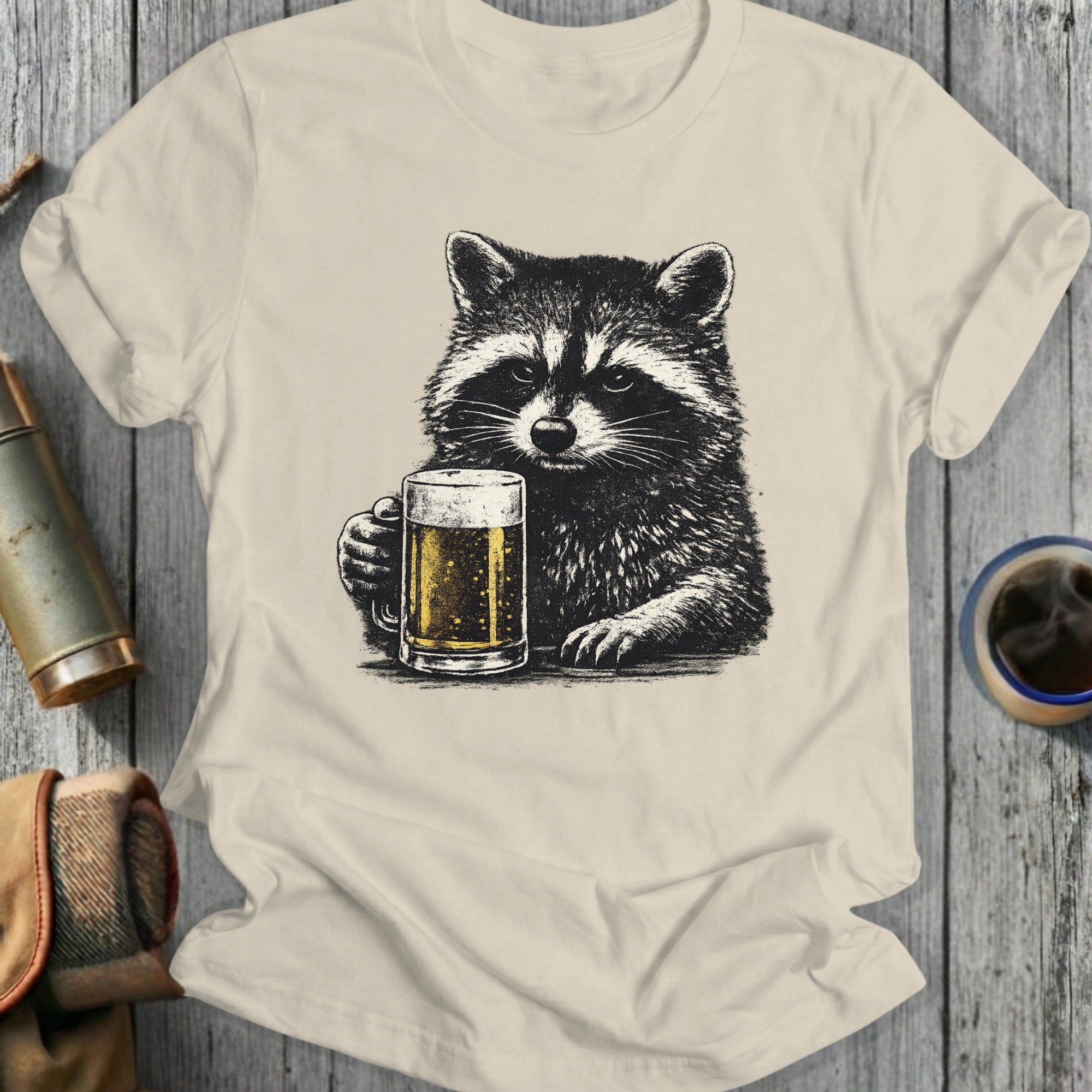 Funny Raccoon Holding Beer Graphic Unisex T-Shirt