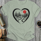 Heart and Forest Design with Red Sun T-Shirt