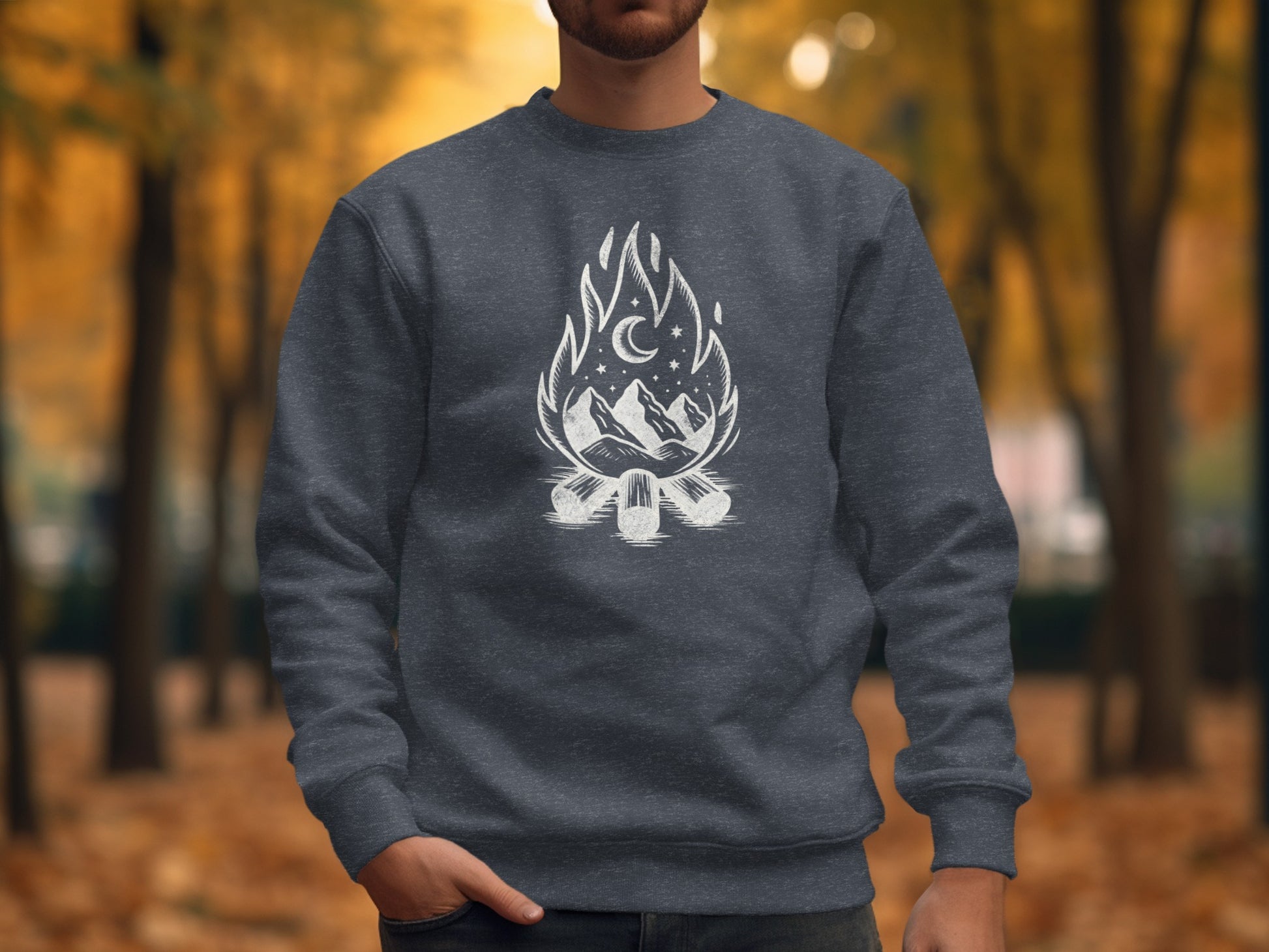 Campfire and Mountain Under Night Sky Graphic product