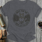 Dark grey t-shirt with "Wait for me I have little legs" and corgi behind text.