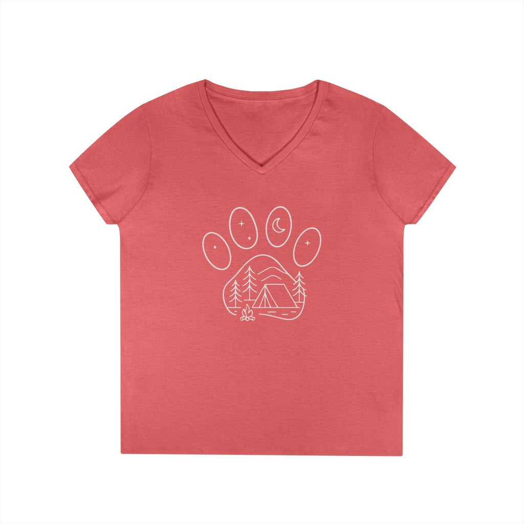 Camping Under Moon Graphic V Neck Shirt for Outdoor Lovers