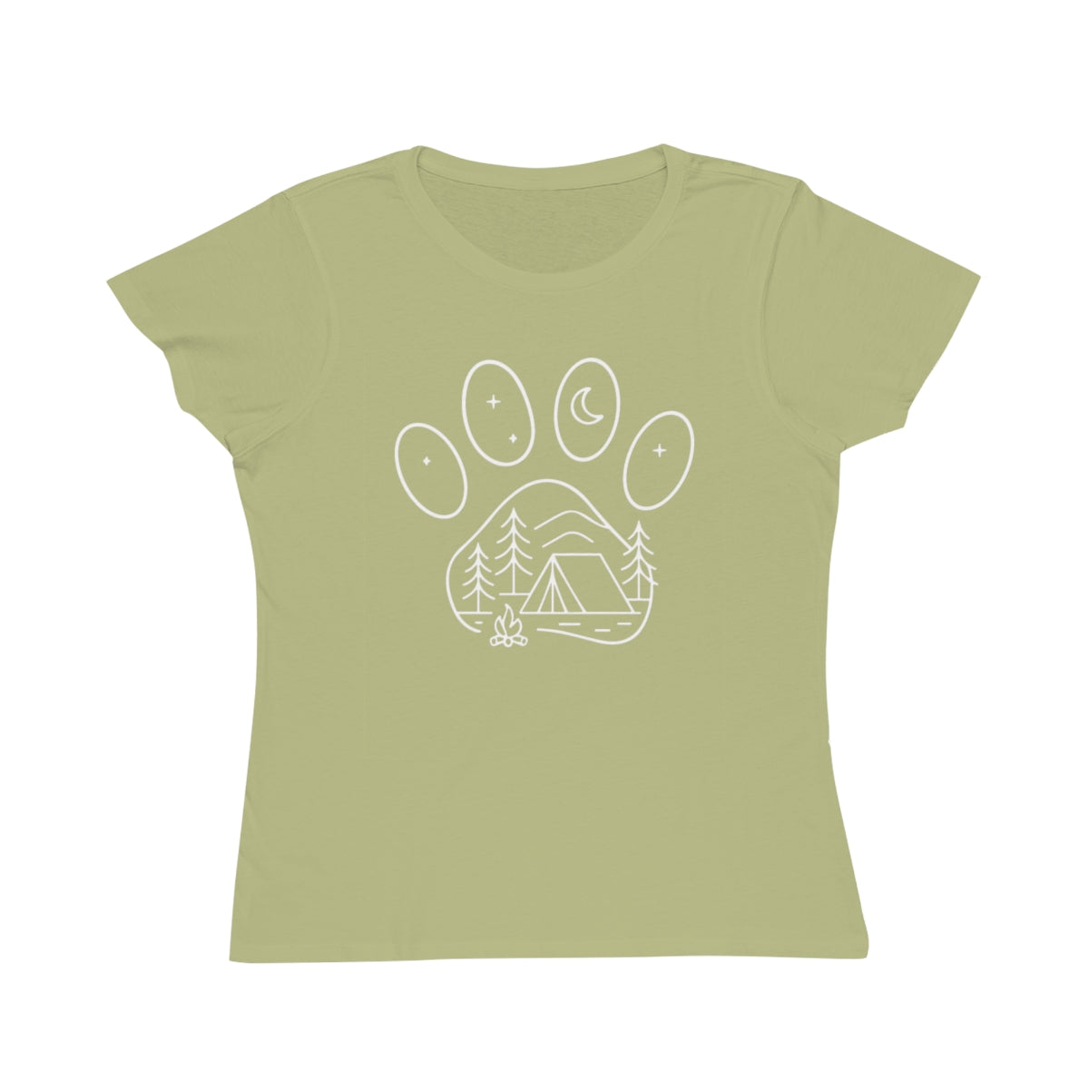 Camping Under Moon Paw Print Graphic T-shirt