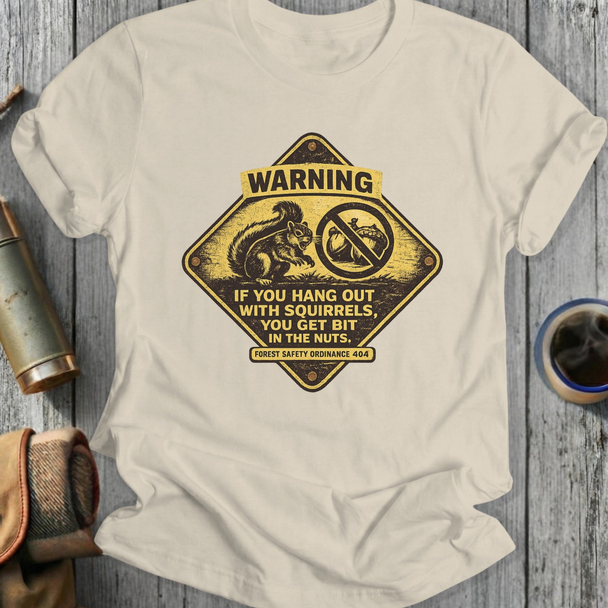 Warning Squirrel Safety Funny Graphic T-Shirt Product
