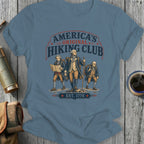 T-shirt with "America's Original Hiking Club Est. 1776" and three historical figures.