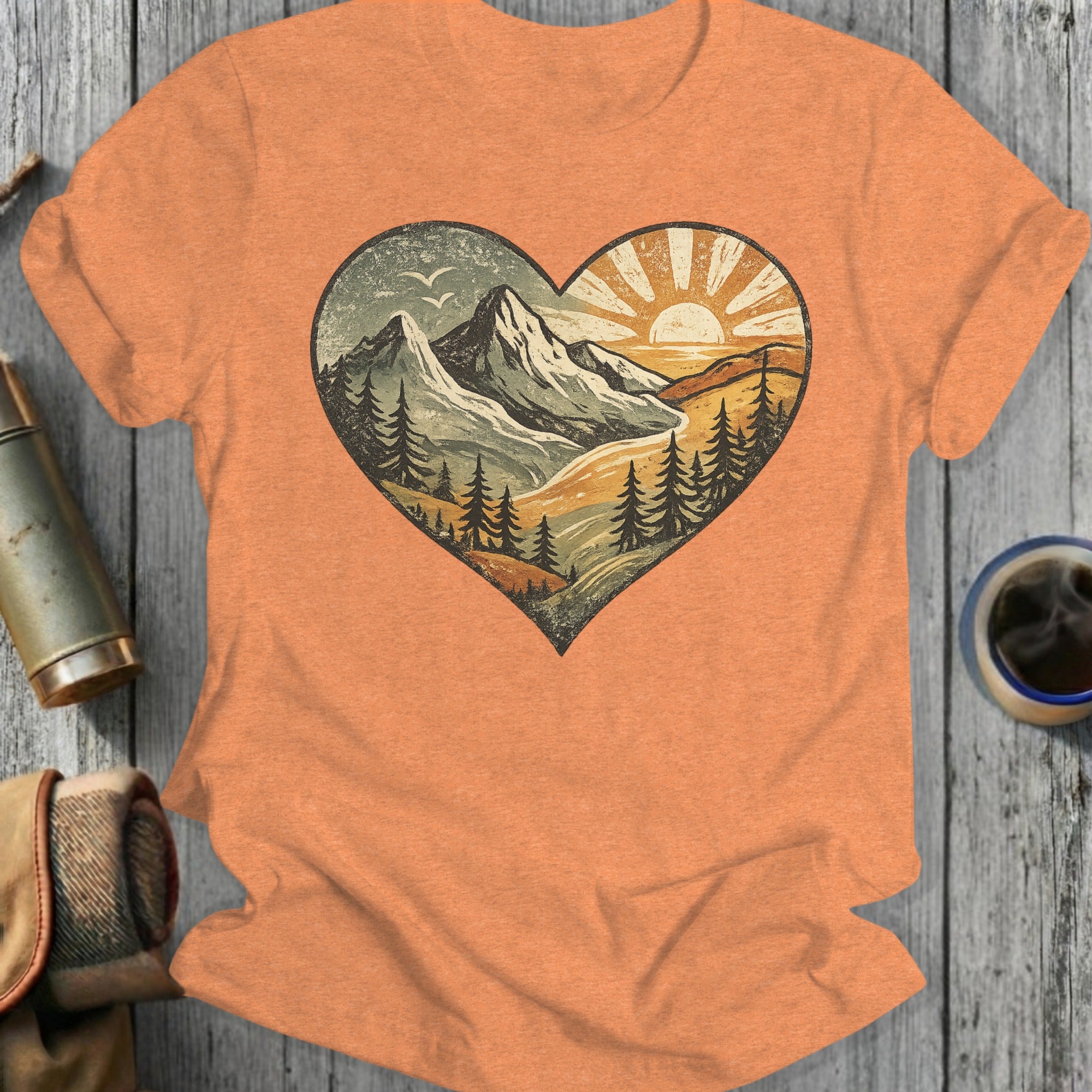 Heart Shaped Mountain Scenery Design T-Shirt