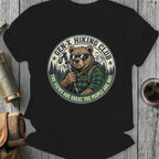 Bear in sunglasses hiking, "Gen-X Hiking Club" text.