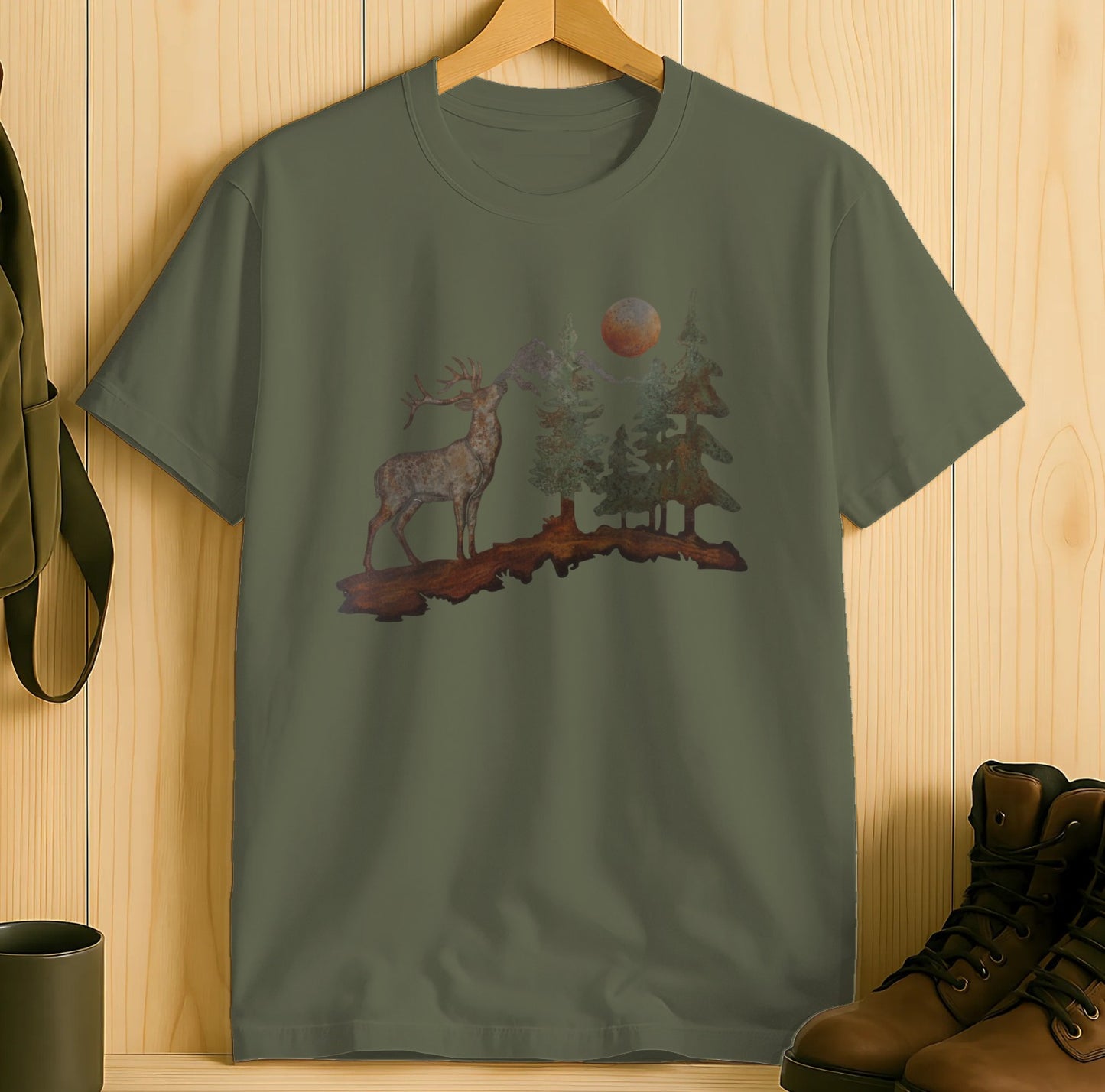 Scenic Forest Deer Print Graphic T-Shirt product