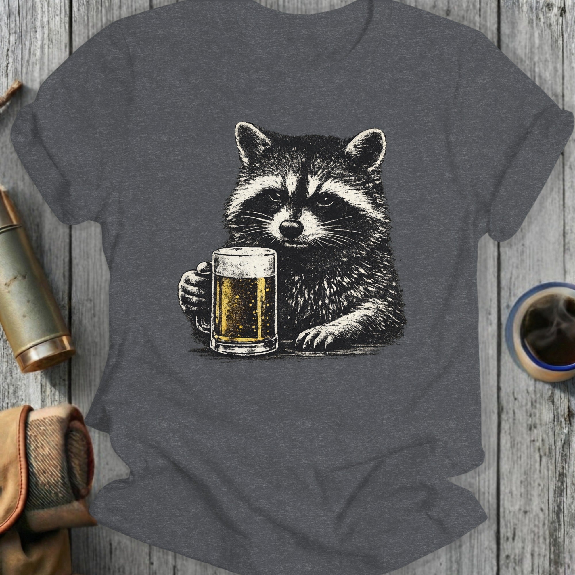 Funny Raccoon Holding Beer Graphic Shirt Product