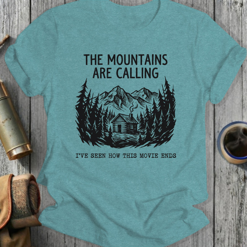 The Mountains are Calling Scenic Cabin Graphic T-shirt