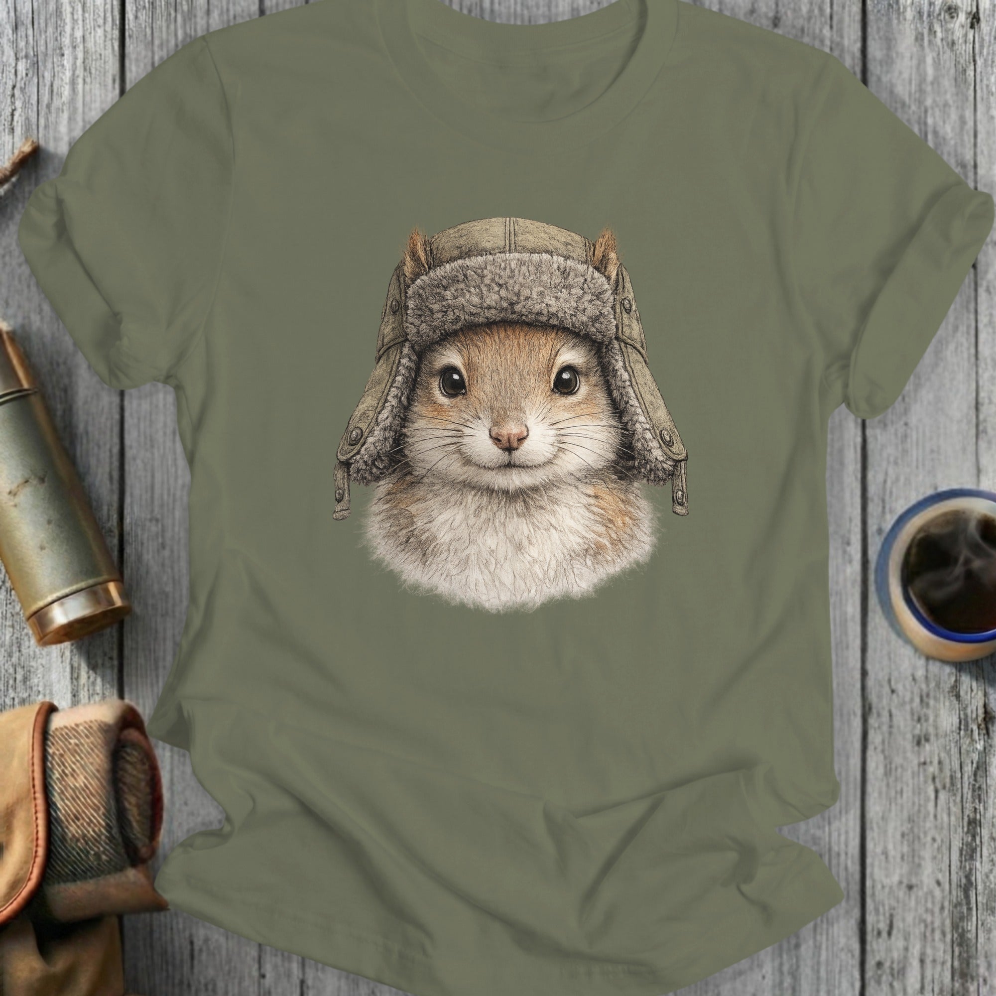 Cute Squirrel Wearing Aviator Hat Graphic T-Shirt