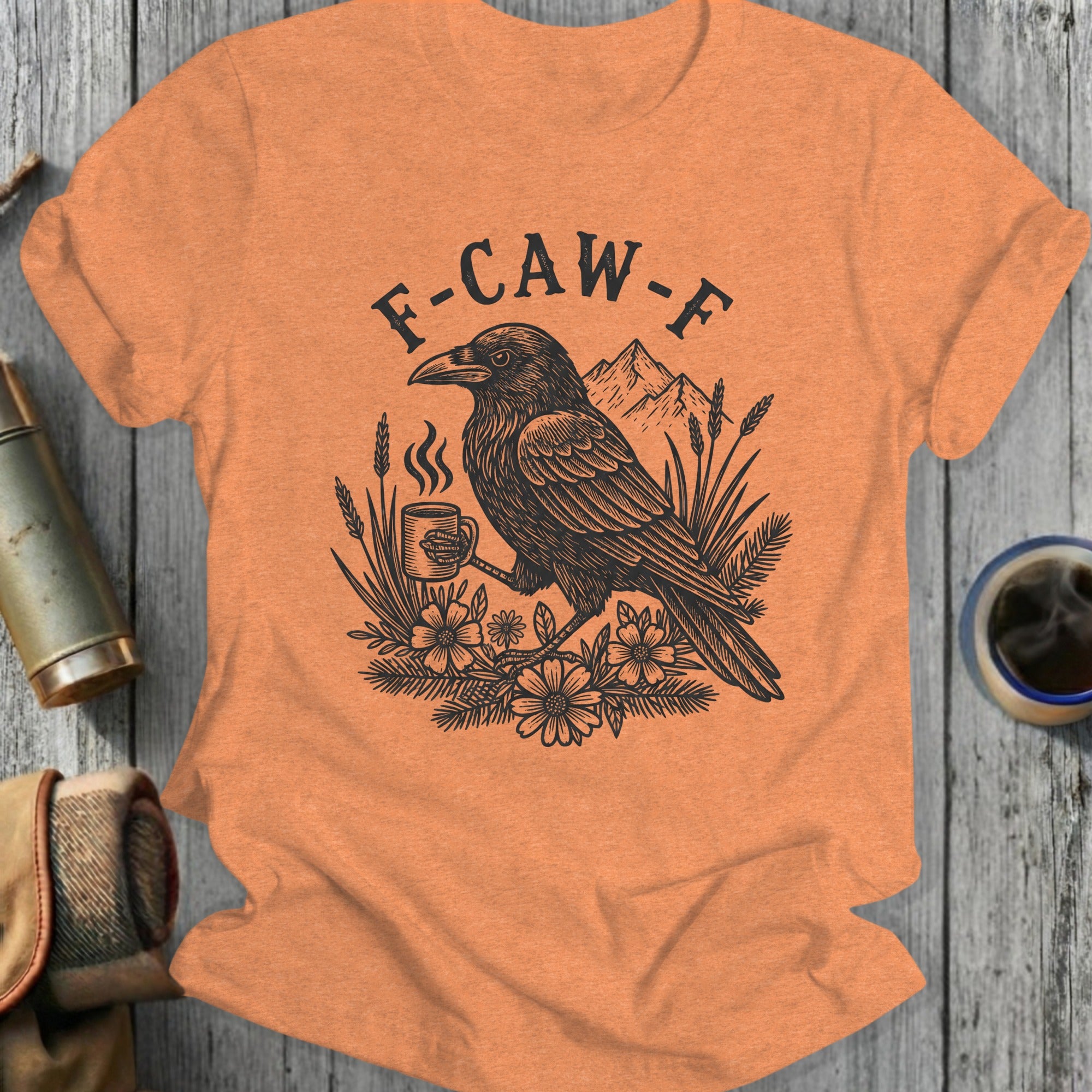 F-CAW-F Raven with Coffee Mug Graphic Shirt