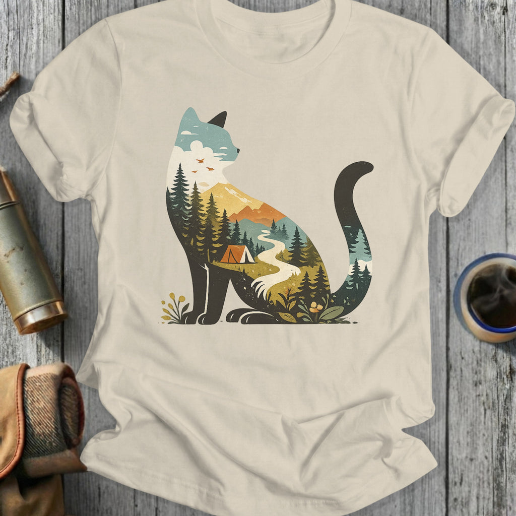 Scenic Cat and Nature Camping Graphic T-Shirt
