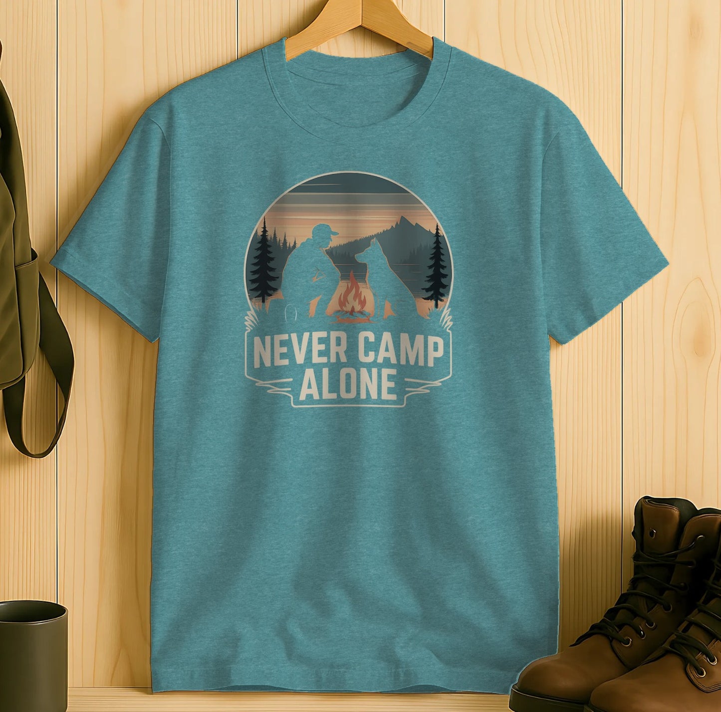 Never Camp Alone Graphic Teal T-shirt Product
