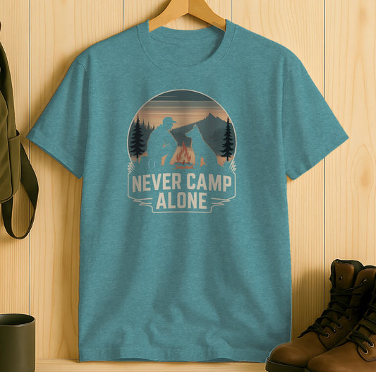 Never Camp Alone Graphic Teal T-shirt Product