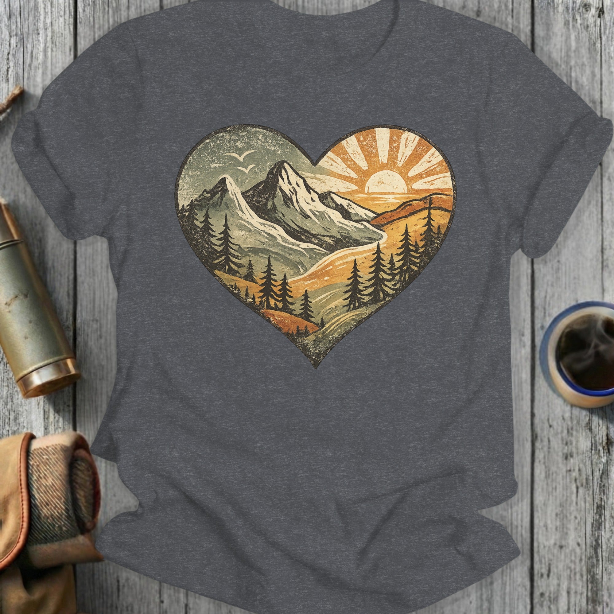 Mountain Forest Heart Graphic T-shirt for Nature Lovers