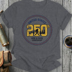 T-shirt with "United States 250th Hide & Seek Championship" text and Bigfoot graphic.