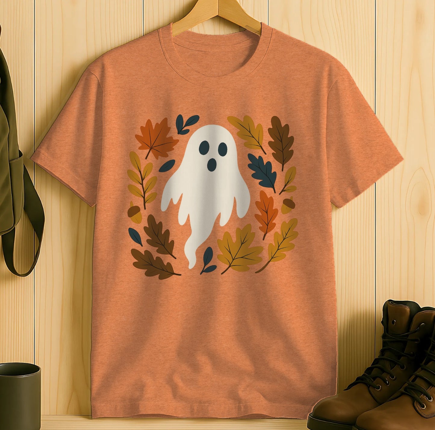 Spooky Ghost and Autumn Leaves Graphic T-shirt product