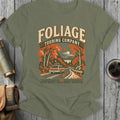 Foliage Touring Company graphic with retro station wagon on a winding road.