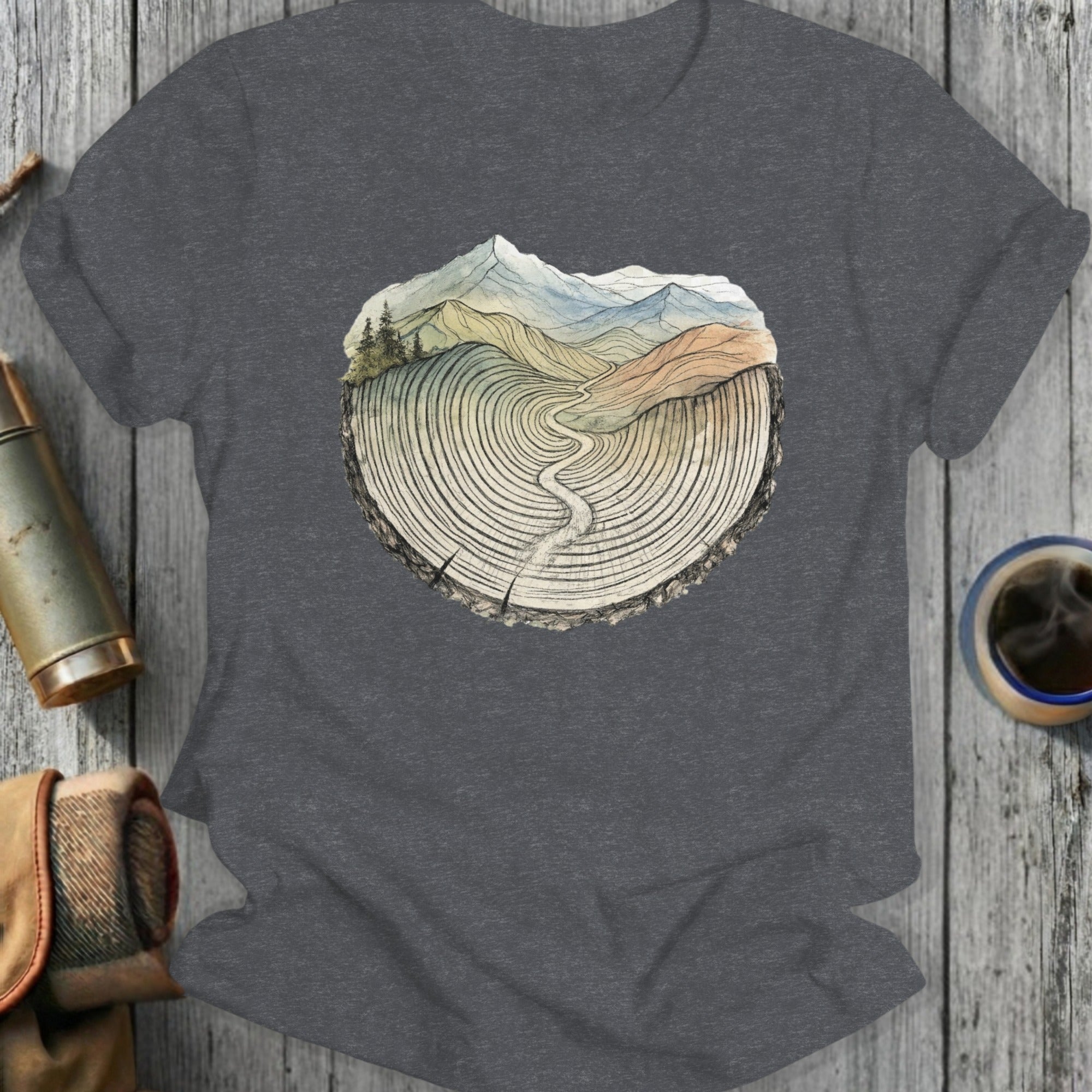 Scenic Mountain Tree Rings Graphic T-Shirt Product
