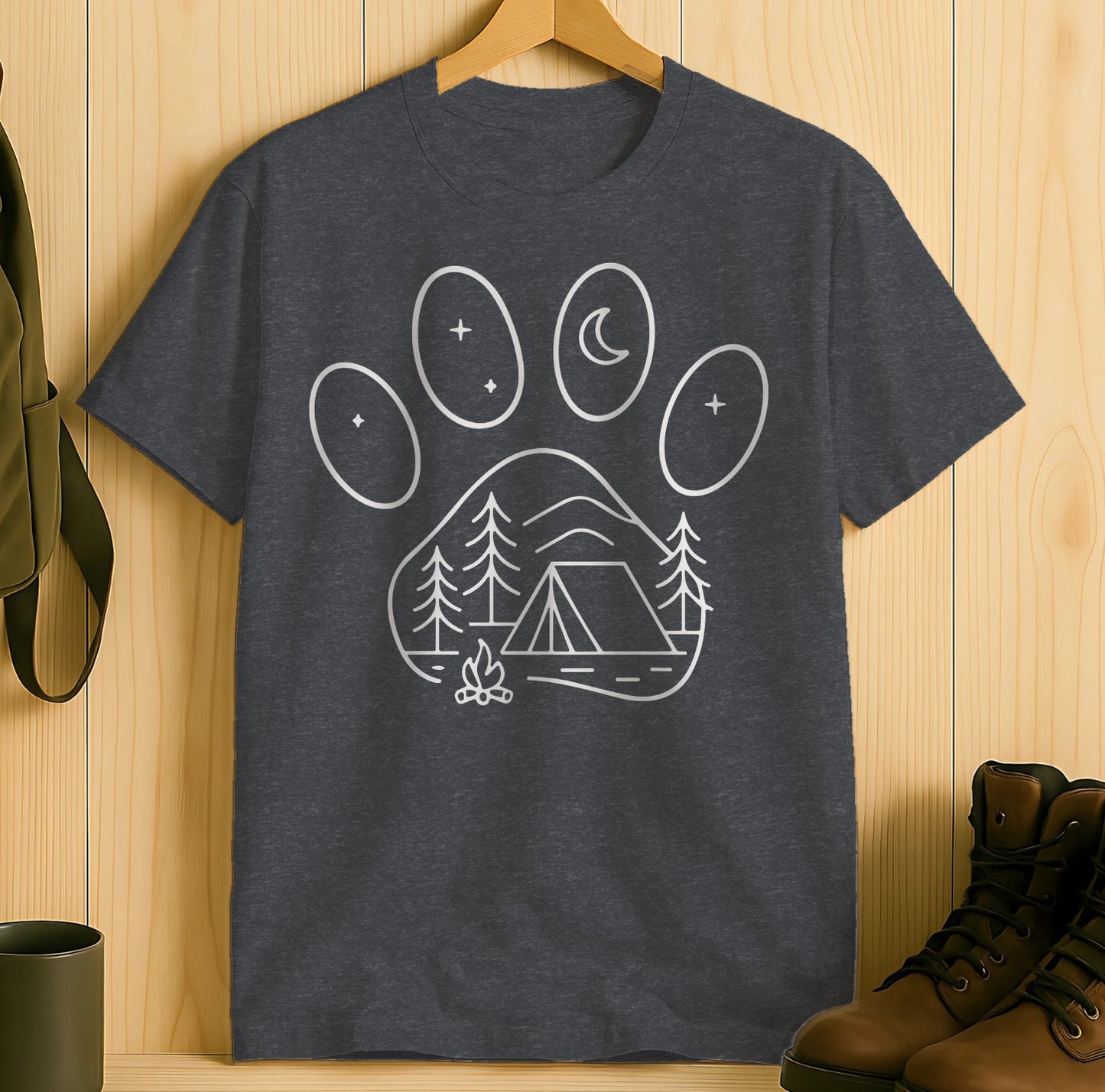 Campfire and Tent Paw Print Camping Shirt product