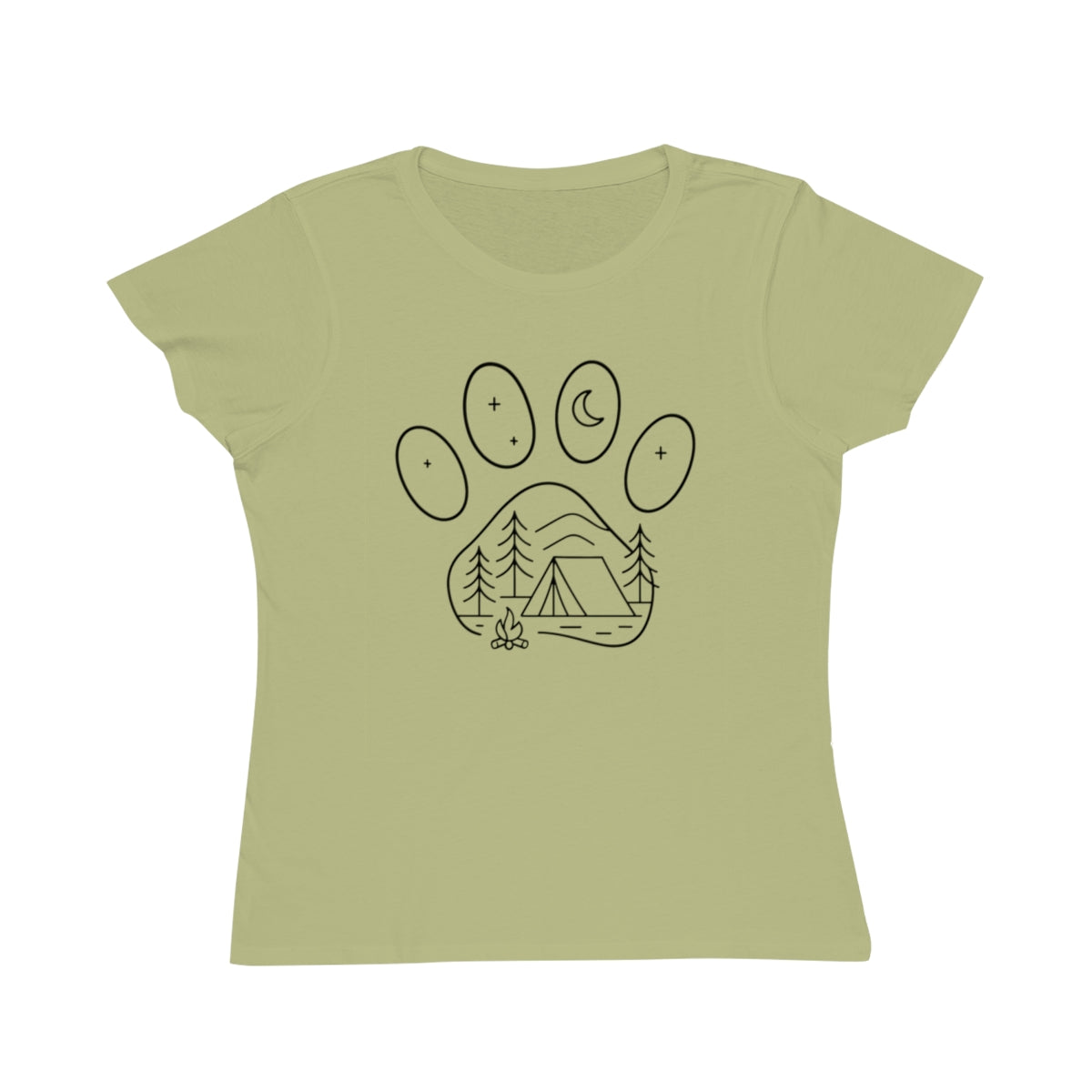 Camping Scene in Paw Print Design Women's T-Shirt