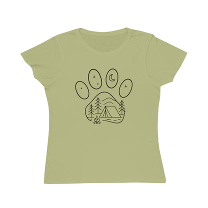 Camping Scene in Paw Print Design Women's T-Shirt
