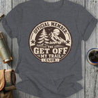 Official Member The Get Off My Trail Club emblem with mountains and trees.