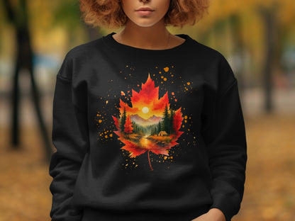 Scenic Autumn Landscape Leaf Print Sweatshirt product