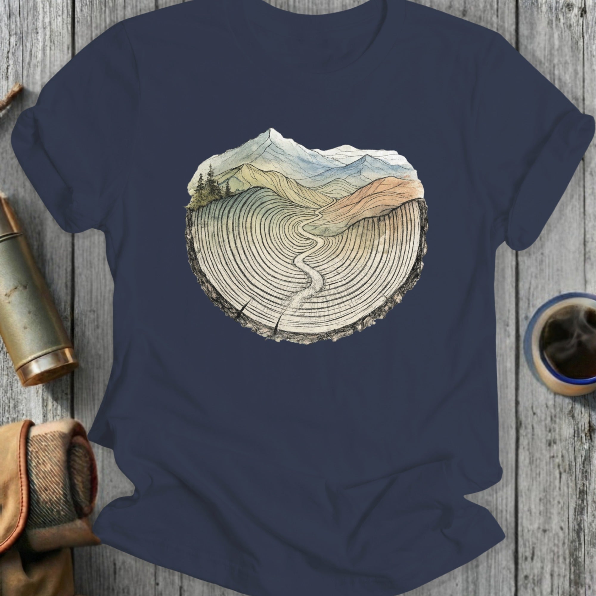 Tree Ring Mountain Scenic Graphic T-Shirt