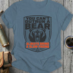 T-shirt with text "You can't outrun a bear, always bring a slow friend".
