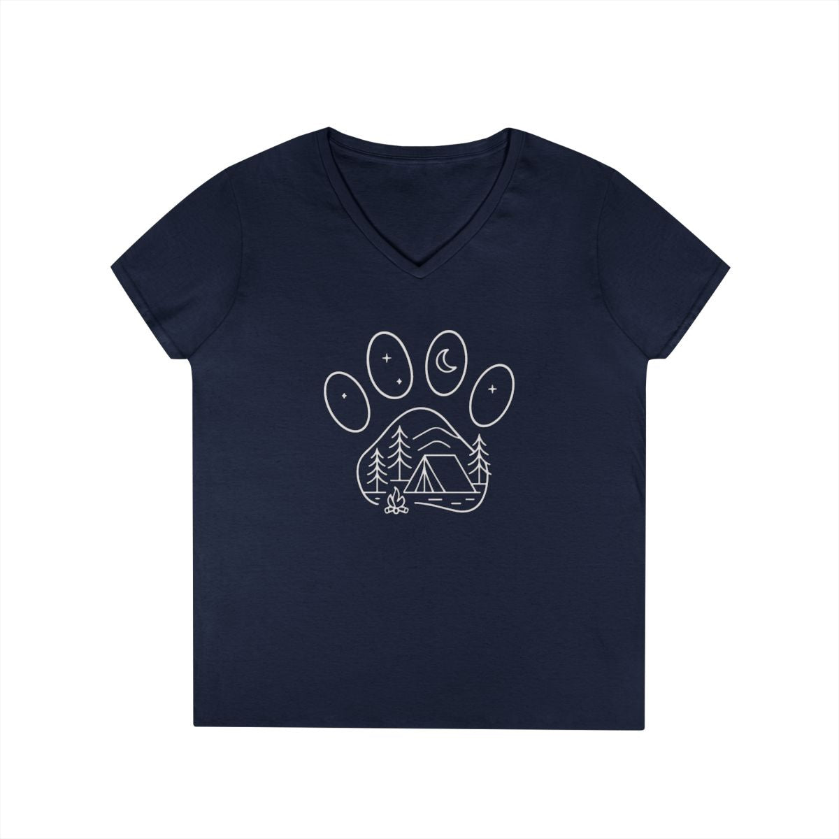 Night Sky Paw Print Camping Scene T-shirt
