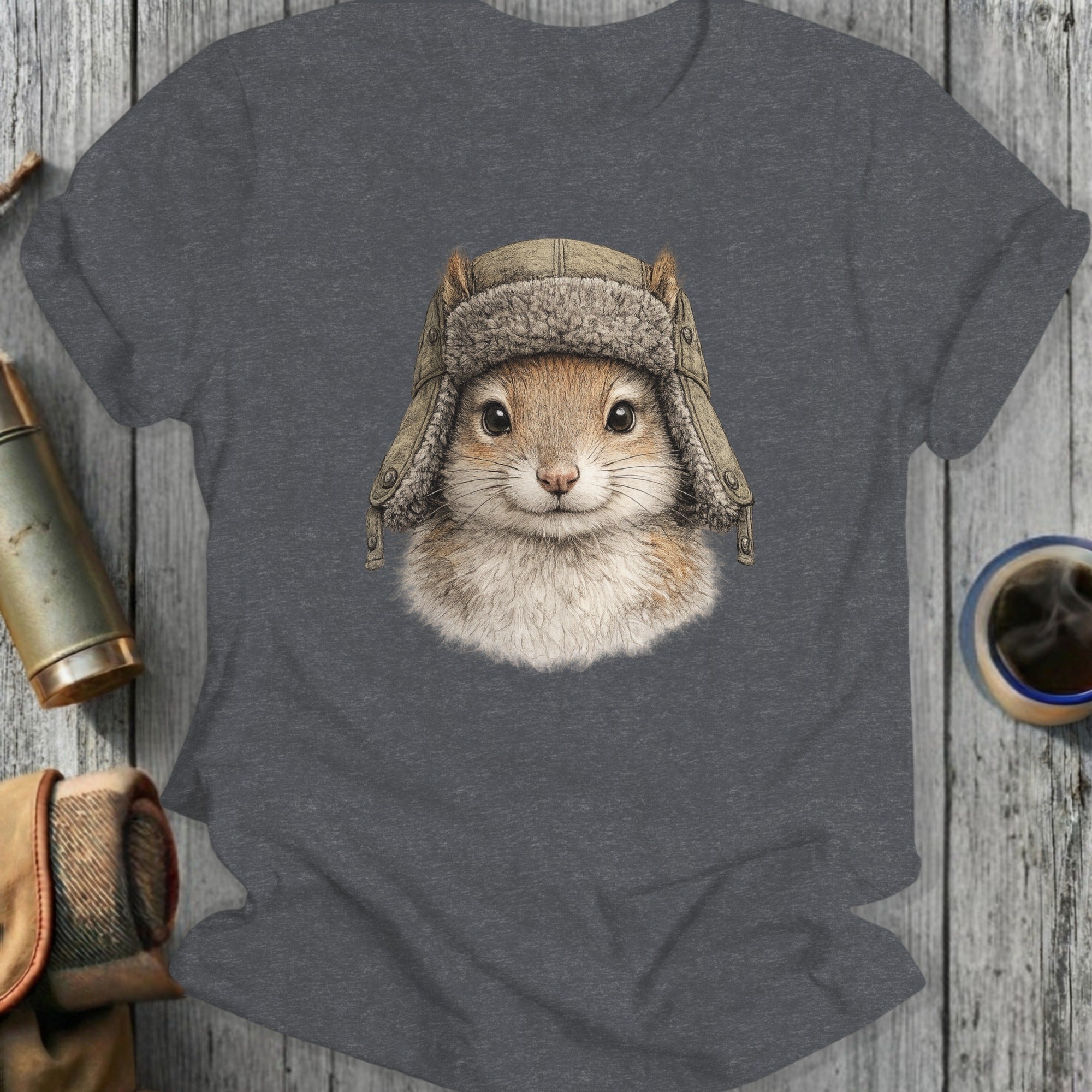 Cute Squirrel Wearing Winter Hat Graphic T-shirt