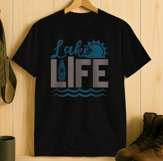 Lake Life Graphic with Sun and Boat TShirt product