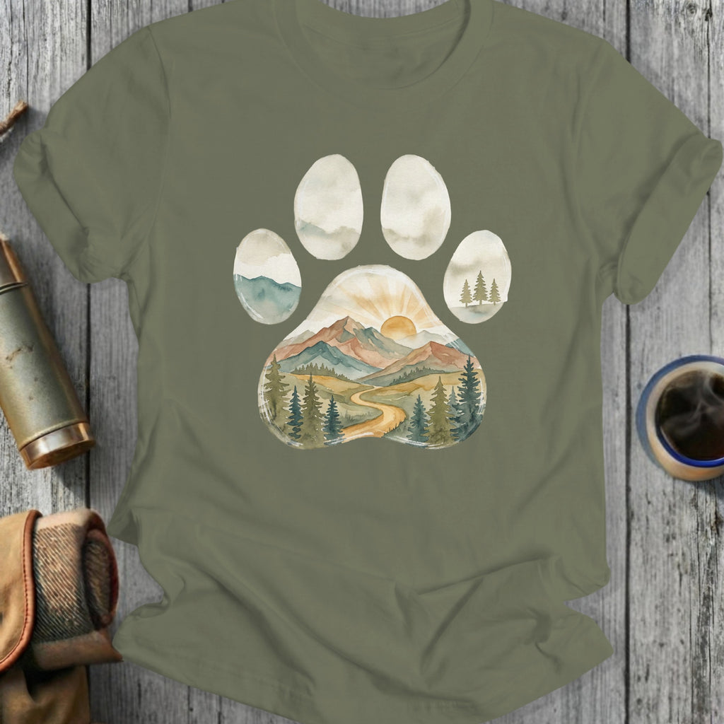 Mountain Landscape Paw Print Graphic T-Shirt